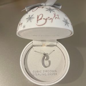 Cubic Zirconia and Silver Initial C Necklace